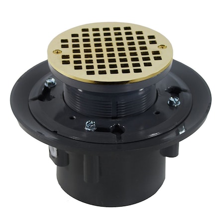 Jones Stephens 3in. x 4in. Heavy Duty PVC Drain Base with 3in. Plastic Spud and 6in. Polished Brass Strainer D49103
